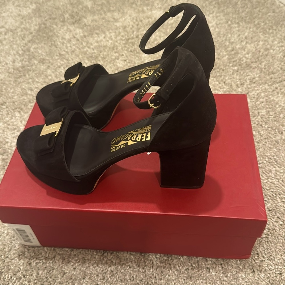 Salvatore Ferragamo Women's Black Eclipse Suede Sandals